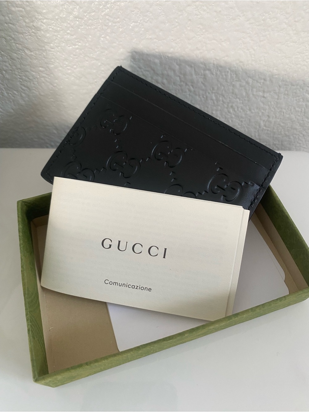Gucci Black Embossed Logo Leather Card Case BRAND NEW